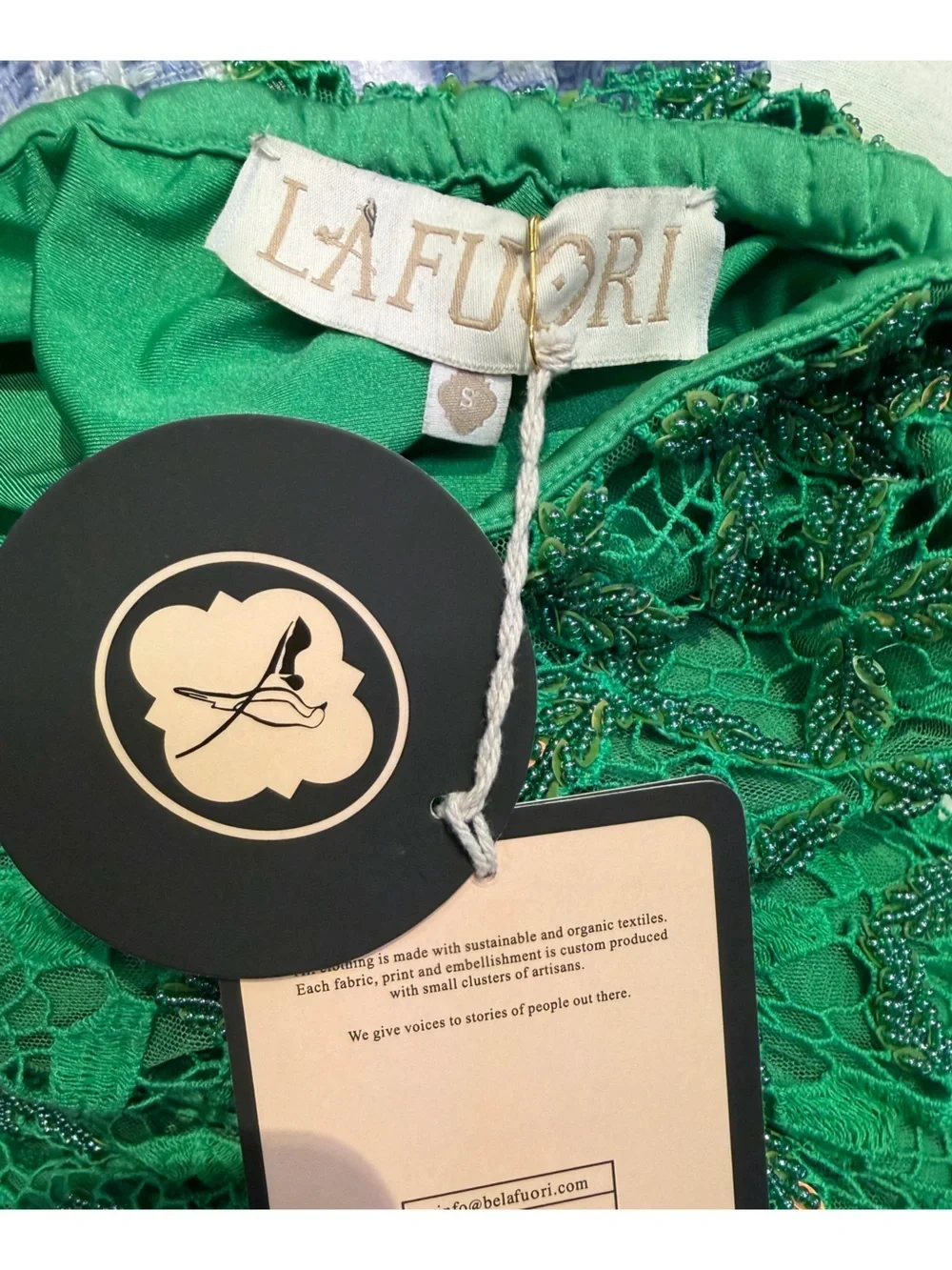 La Fuori Mossy Meadow Skirt Green Lace beaded Maxi Side Slit NWT Revolve S